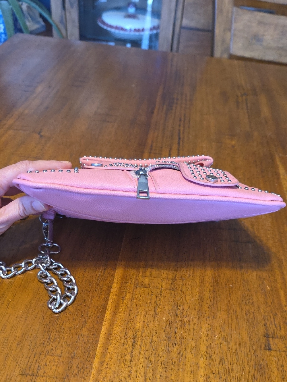Studded Pink Leather Crossbody Bag - Fashion Statement - Picture 6 of 16